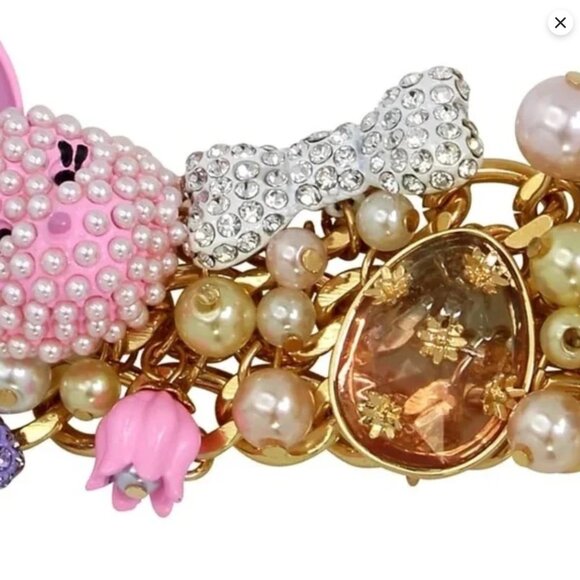 Betsey Johnson Gold Tone Some Bunnys Baby Easter Spring Statement‎ Bracelet NWT - Picture 4 of 17